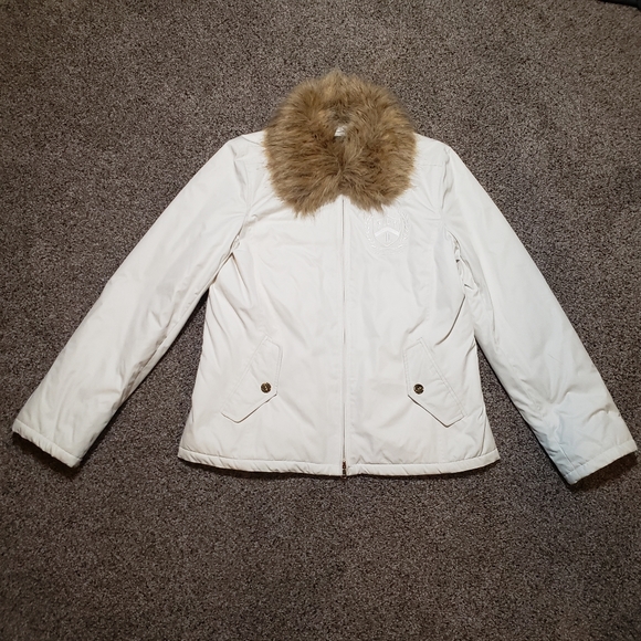 Lauren Ralph Lauren Active Puffer Coat Ivory with Faux Fur Collar Size Medium - Picture 9 of 16